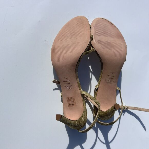 STUART WEITZMAN Starla Stiletto Heel Sandal, Gold Noir, Women 9.5 Preowned - Picture 10 of 15